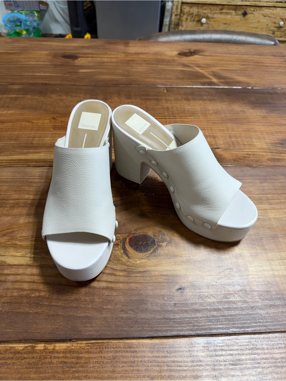 Dolce Vita White Platform Clog Mule Sandals Studded Block Heel